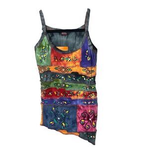 KPC 100% Cotton Embroidered 90's Y2K Patchwork Cami, Boho Hippie, Free Spirit, S